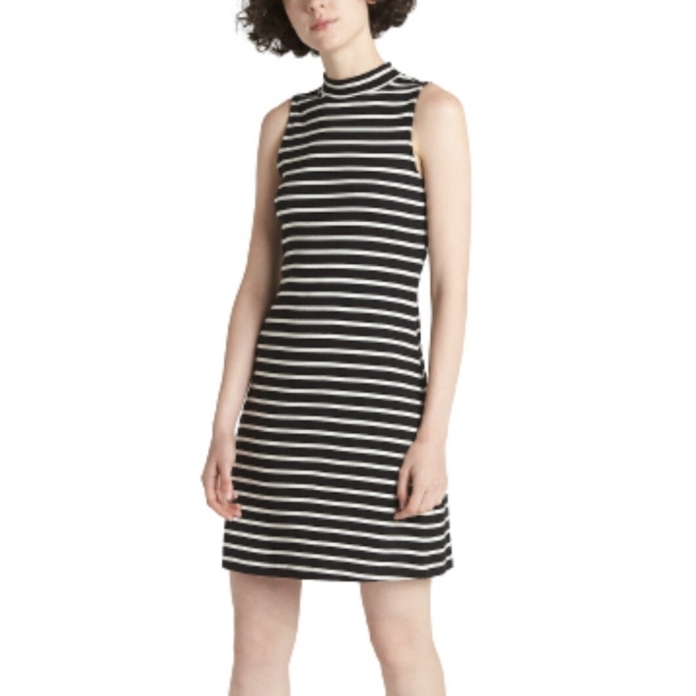 GAP Mock Neck Striped Black and White Sleeveless Dress